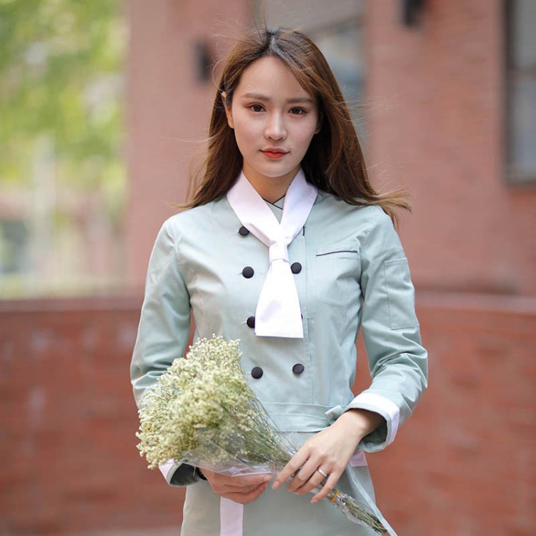 叮优服 UCH-0003 偏门襟立领长袖厨师服、烘焙服 专业高品质定制