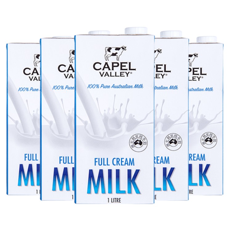 澳大利亚原装进口牛奶可培谷（CAPEL VALLEY）超高温处理全脂纯牛奶1L*12